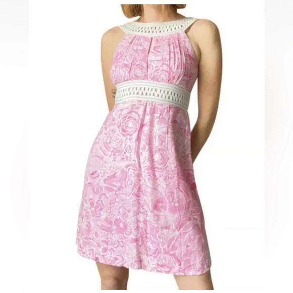 Lilly Pulitzer Brie Pink White Trim Sheath Dress Womens Size 2 (457) - Picture 1 of 6